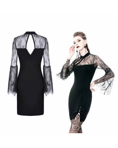 VESTIDO CON MANGAS Y PECHO DE ENCAJE