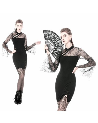 VESTIDO CON MANGAS Y PECHO DE ENCAJE