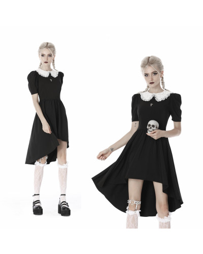 vestido negro con cuello blanco