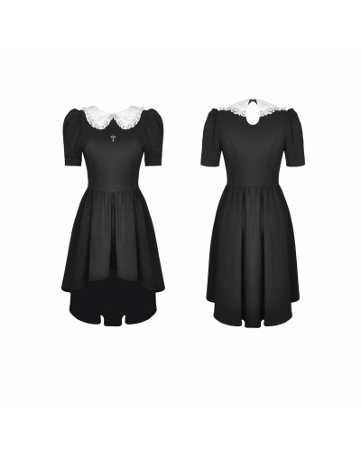 vestido negro con cuello blanco