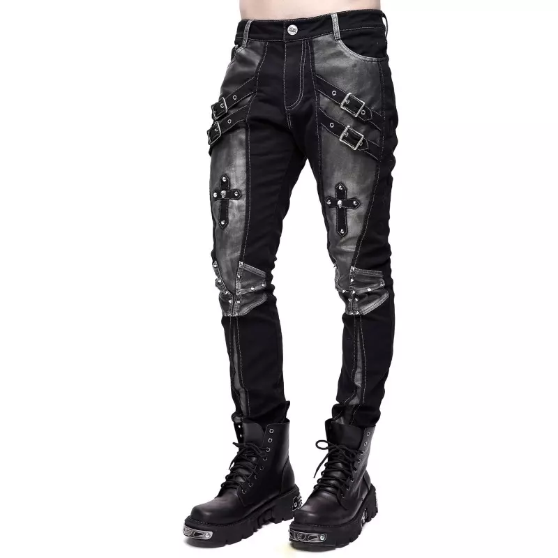 Silver-Coloured Pants with Crosses for Men from Devil Fashion Brand at €105.00