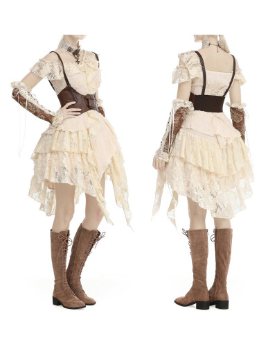 VESTIDO BEIGE GOTICO STEAMPUNK