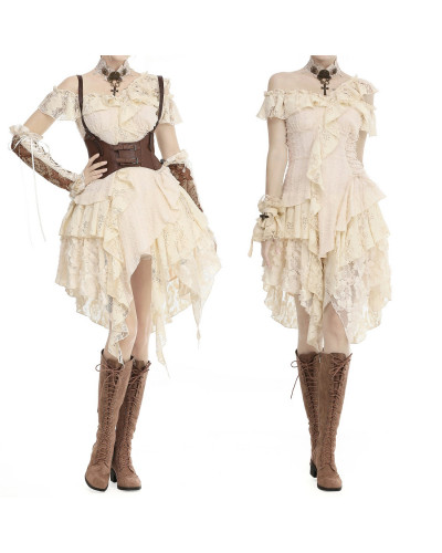 VESTIDO BEIGE GOTICO STEAMPUNK