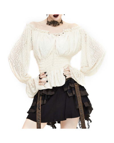 CAMISA ESTILO PIRATA MUJER COLOR HUESO