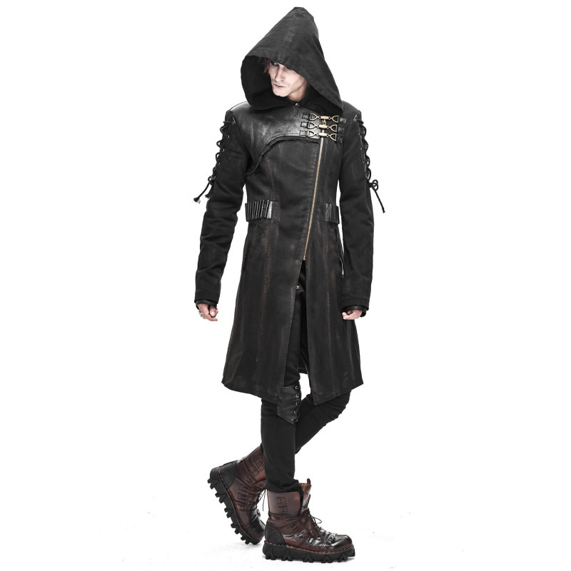 Asymmetric Gothic Jacket with Hood for Men