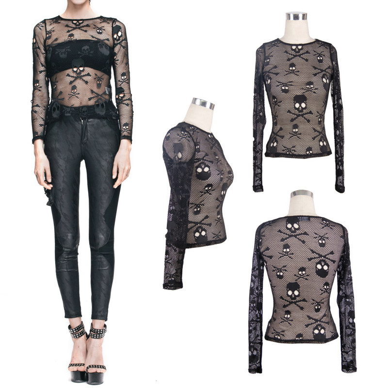 Mesh T-Shirt with Skulls