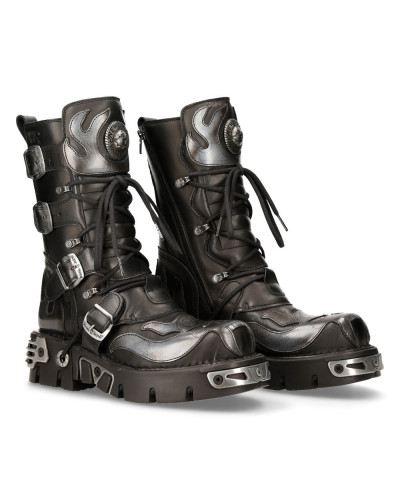 Unisex New Rock Boots with Silver Flames