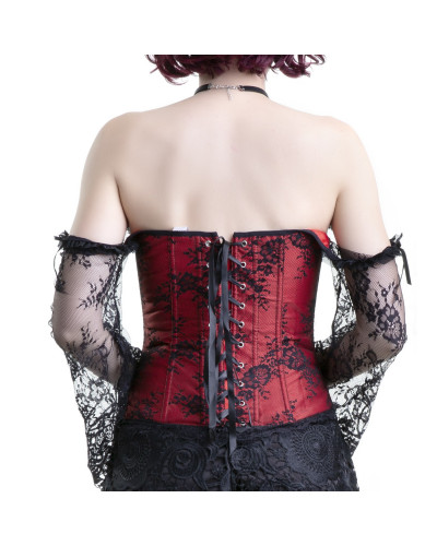 corset rojo con mangas de encaje