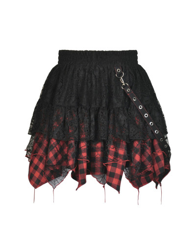 Falda con Tartán Rojo y Negro