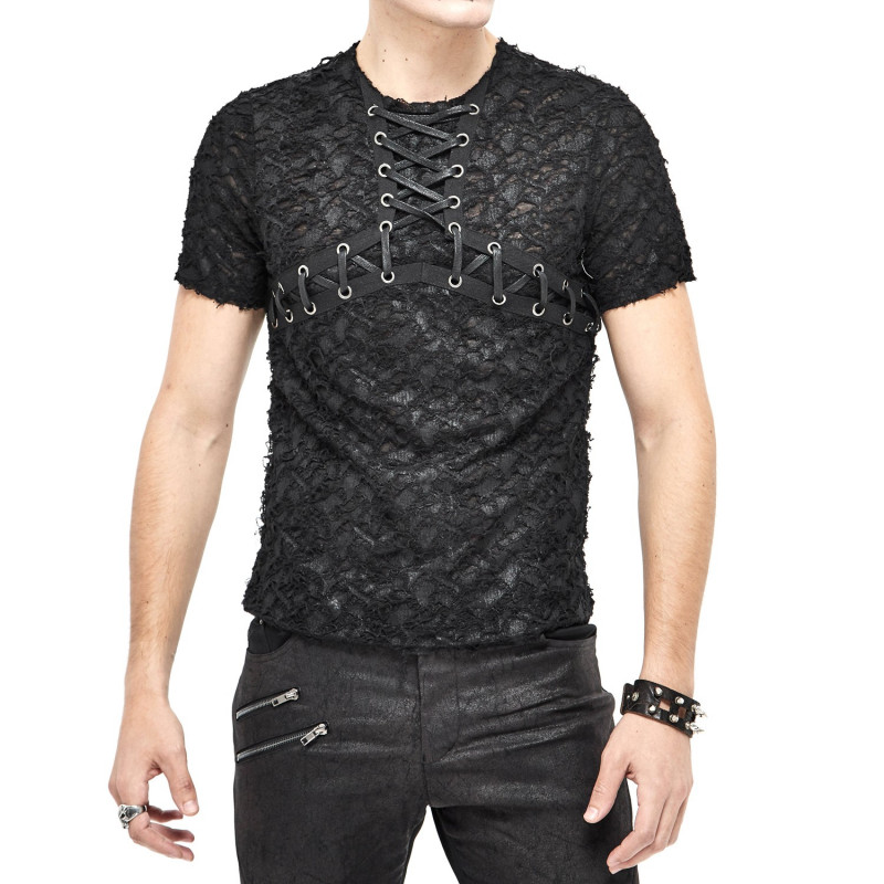 CAMISETA CON REJILLA Y CRUZADOS HOMBRE