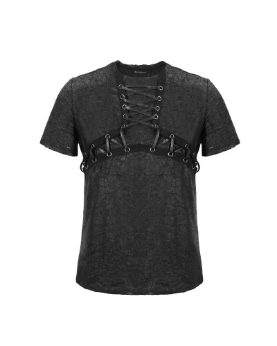 CAMISETA CON REJILLA Y CRUZADOS HOMBRE