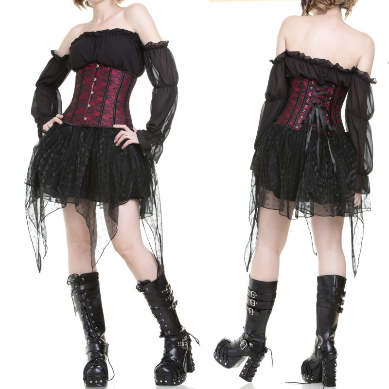 Corpete Underbust Preto e Vermelho