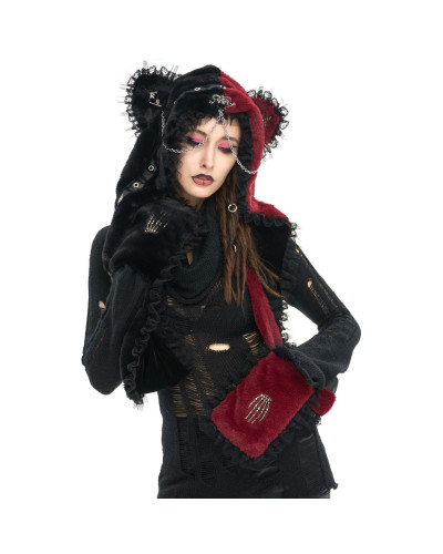 Black and Red Scarf with Ears