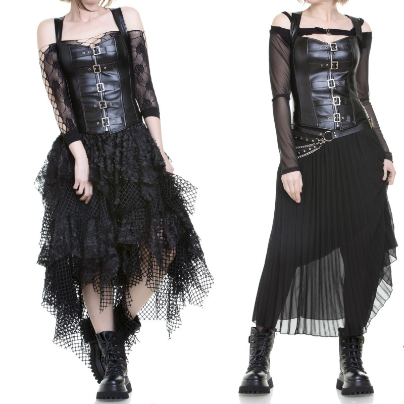 Faux Leather Corset with Buckles