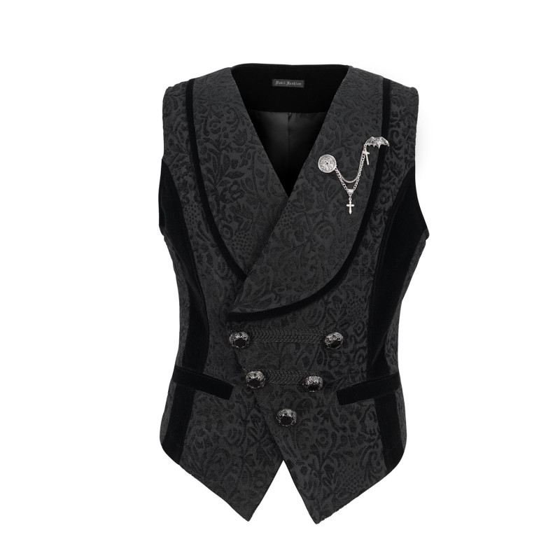 Black Vest with Brocade for Men