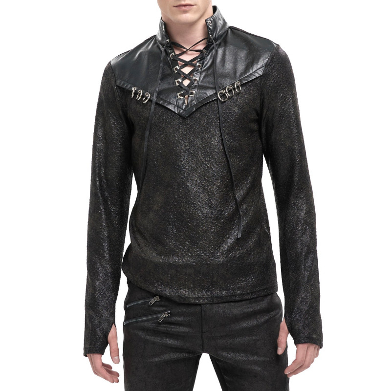 T-Shirt com Couro Artificial para Homem