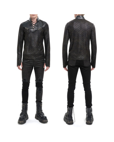 T-Shirt com Couro Artificial para Homem