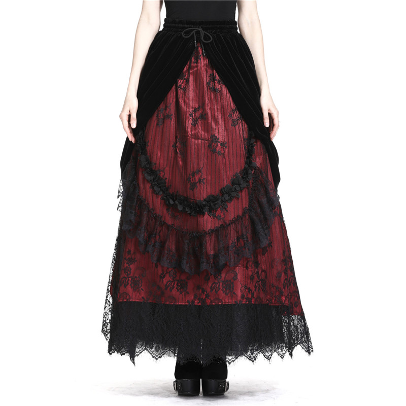 Red Gothic Skirt with Velvet