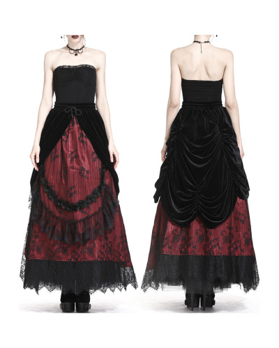 Red Gothic Skirt with Velvet