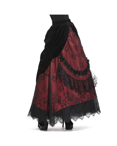 Red Gothic Skirt with Velvet
