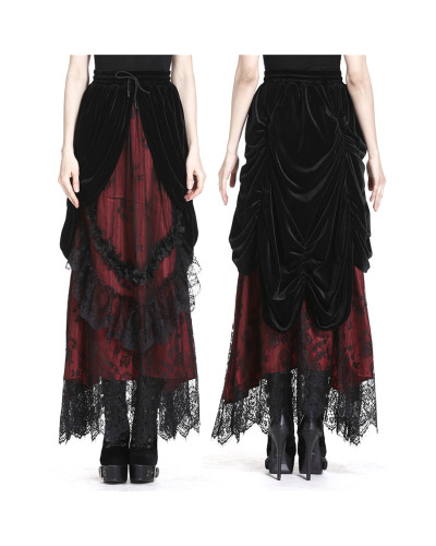 Red Gothic Skirt with Velvet