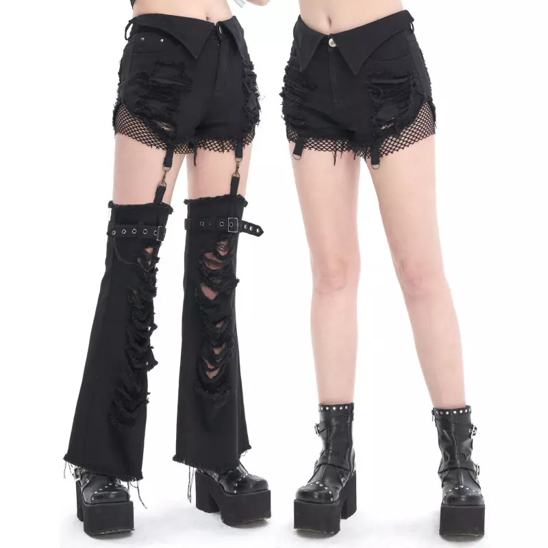 Devil Fashion - Elegant Gothic Mesh Flare Pants Flared Leggings PT192