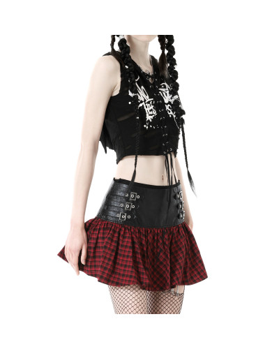 Falda Gótica con Tartán Rojo y Negro