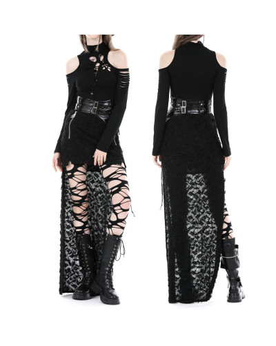 Gothic T-Shirt with Ripped Sleeves