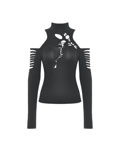 Gothic T-Shirt with Ripped Sleeves
