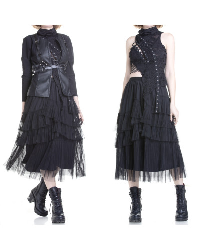 Asymmetric Gothic Skirt with Tulle