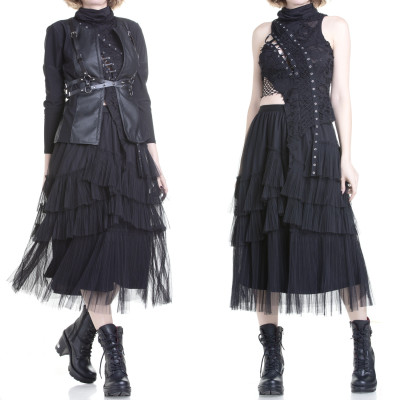 Jupe Gothique Asymétrique avec Tulle