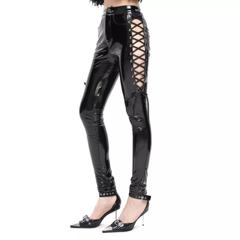 Women's Gothic high waist Shiny PU Leather Leggings lace up back trousers  Pants