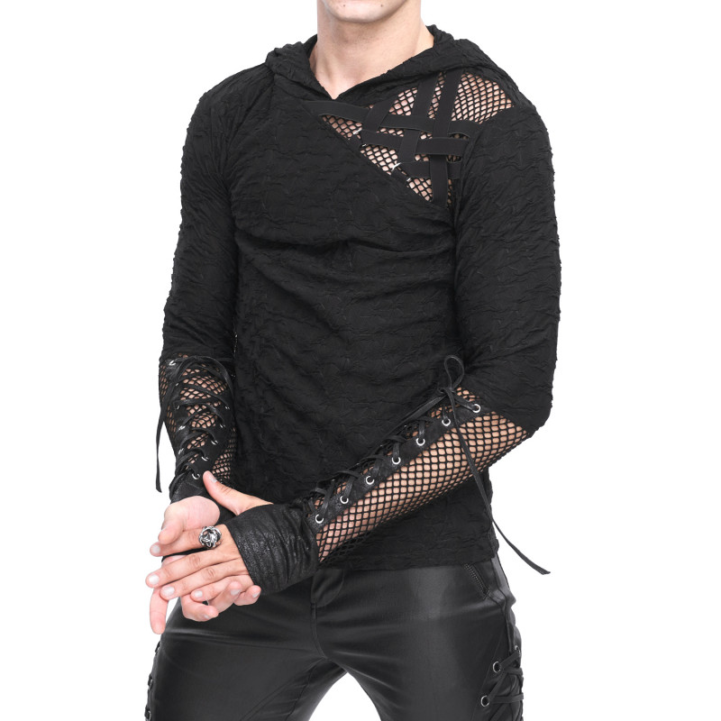 Camiseta Gótica Asimétrica con Capucha para Hombre