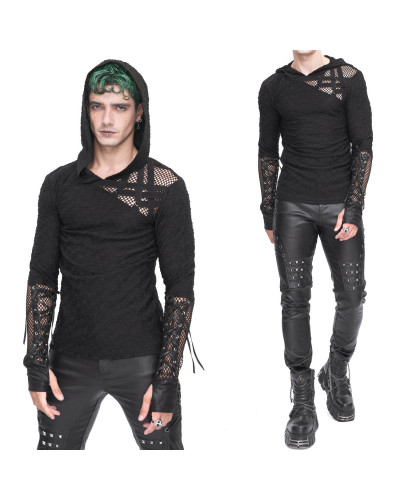 Camiseta Gótica Asimétrica con Capucha para Hombre