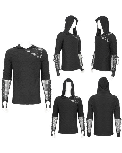 Camiseta Gótica Asimétrica con Capucha para Hombre