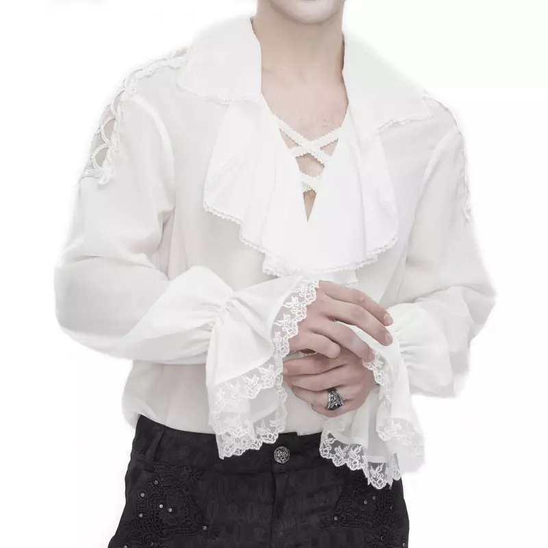 White Blouse with Lacings for Men from Devil Fashion Brand at €67.50