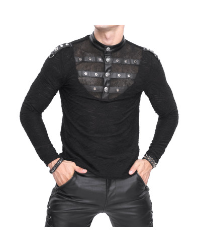 Camiseta Gótica con Rejilla y Cruzados para Hombre