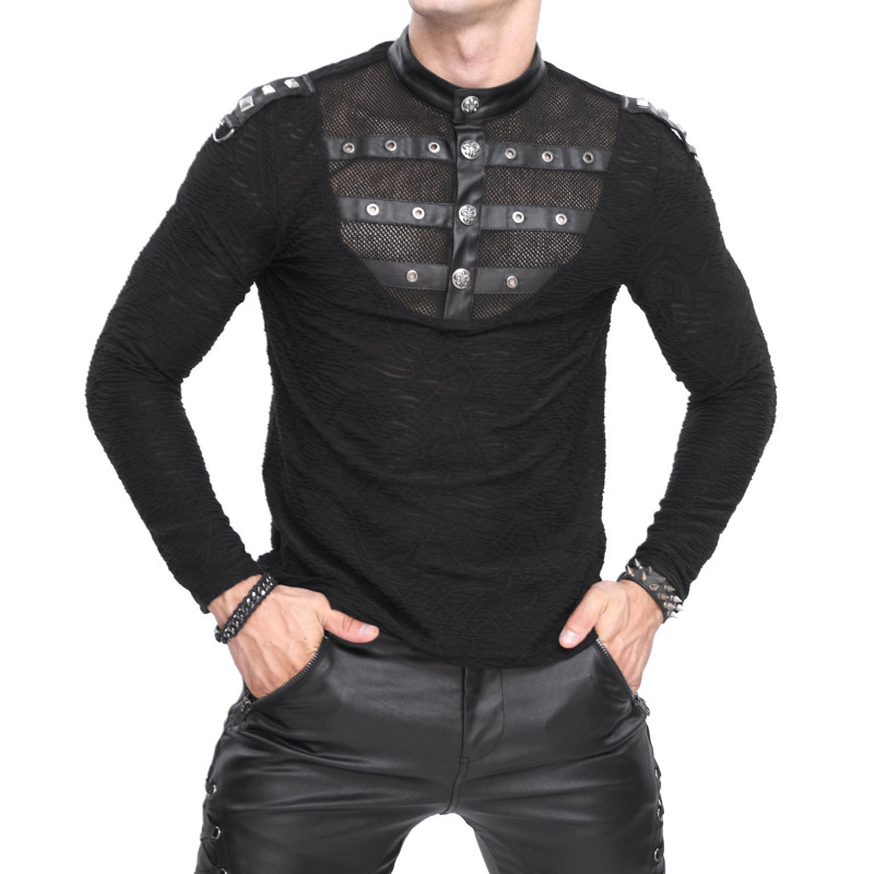 Camiseta Gótica con Rejilla y Cruzados para Hombre