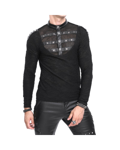 Camiseta Gótica con Rejilla y Cruzados para Hombre