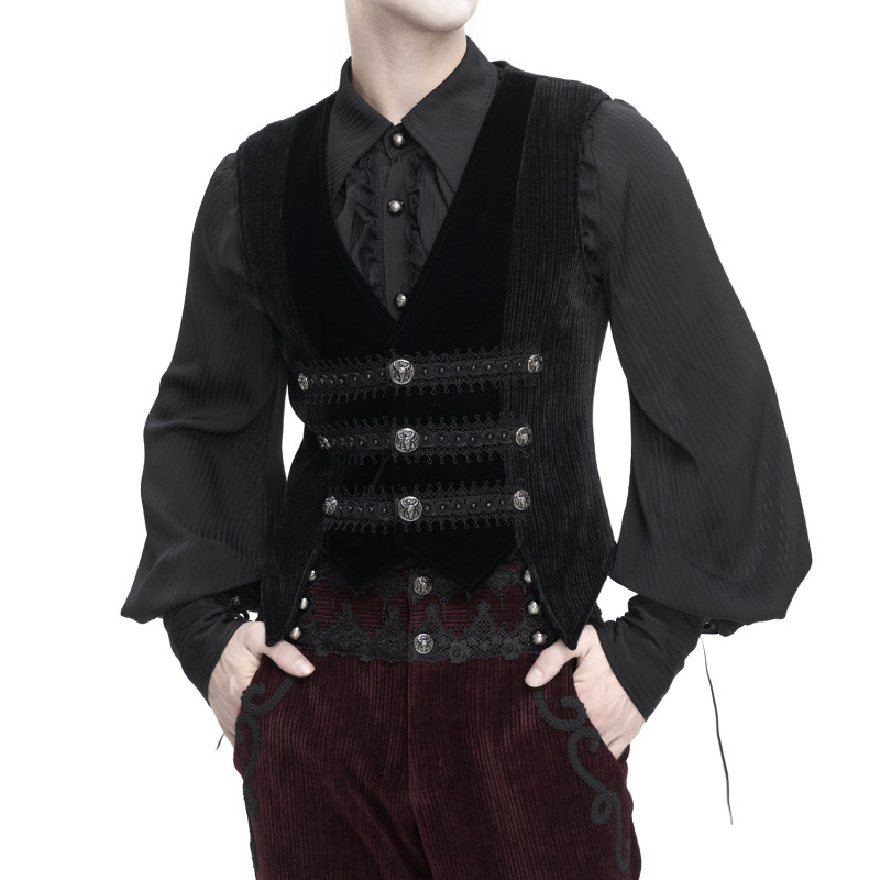 Schwarze Gothic Weste mit Brokat für Männer
