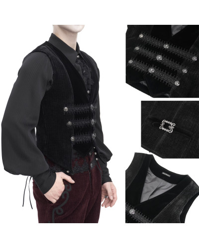 Chaleco Gótico Negro con Brocado para Hombre