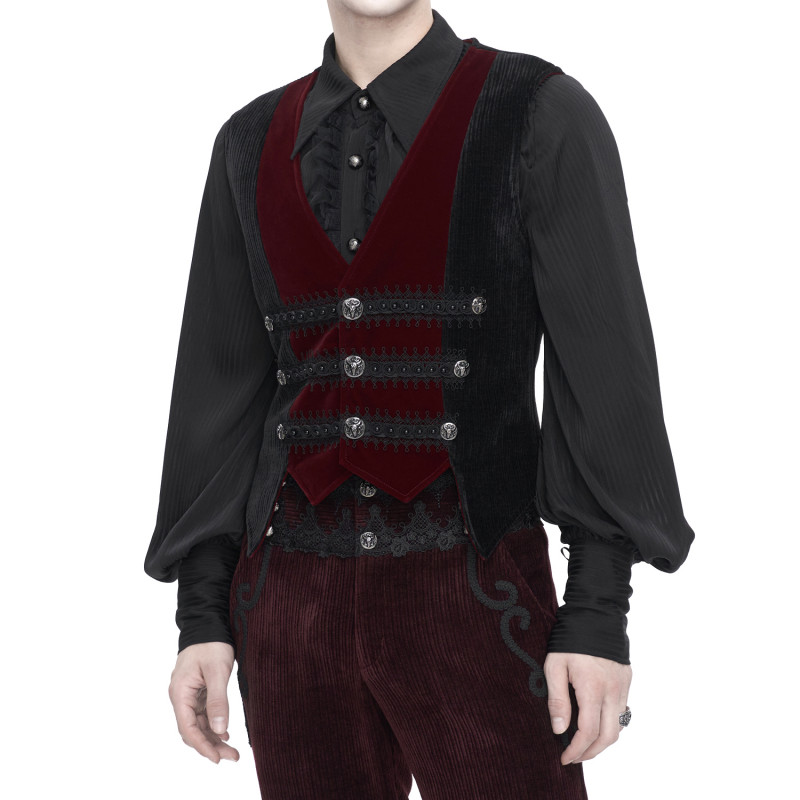 Black Gothic Vest with Brocade for Men