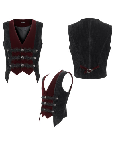 Black Gothic Vest with Brocade for Men