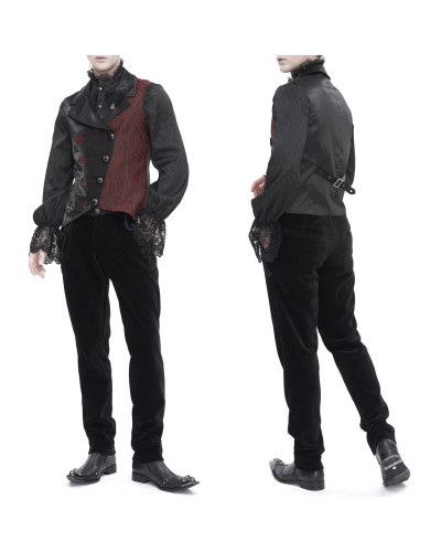 Black Gothic Vest with Brocade for Men