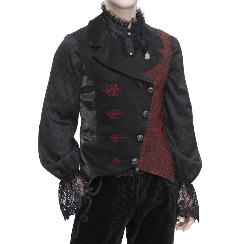 Black Gothic Vest with Brocade for Men