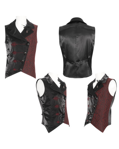 Black Gothic Vest with Brocade for Men