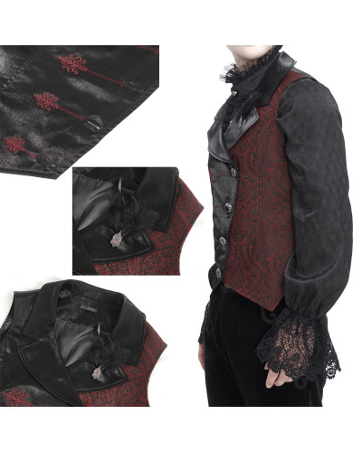 Black Gothic Vest with Brocade for Men