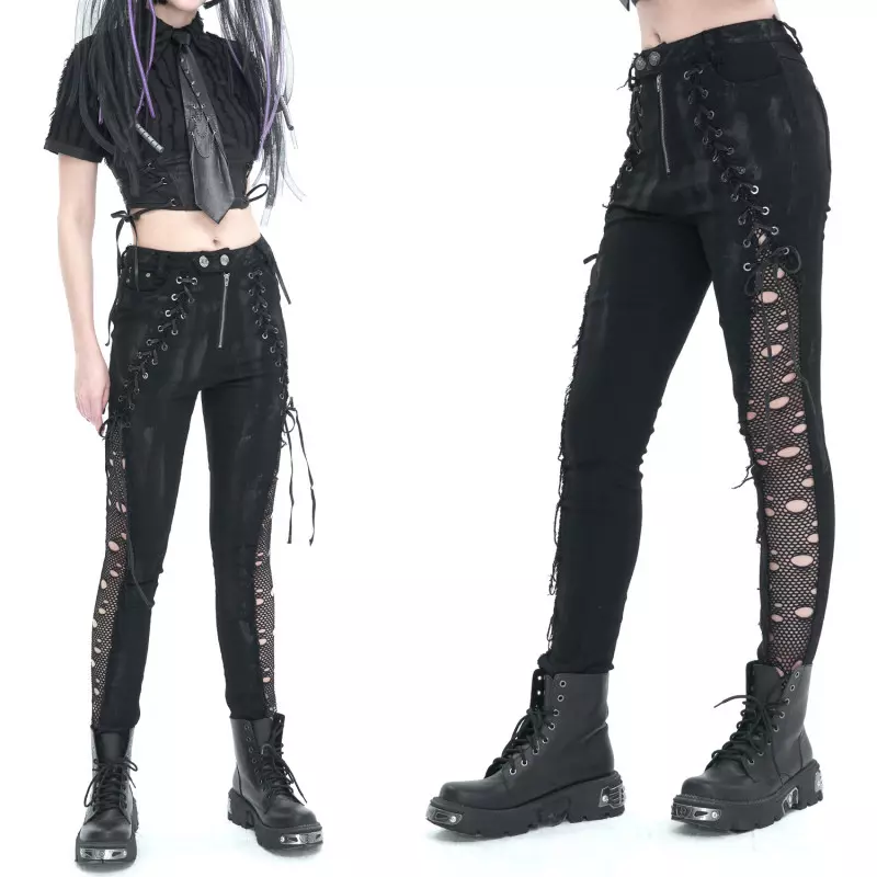 Devil Fashion - Elegant Gothic Mesh Flare Pants Flared Leggings PT192