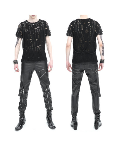 Camiseta Gótica con Rejilla y Tachuelas para Hombre