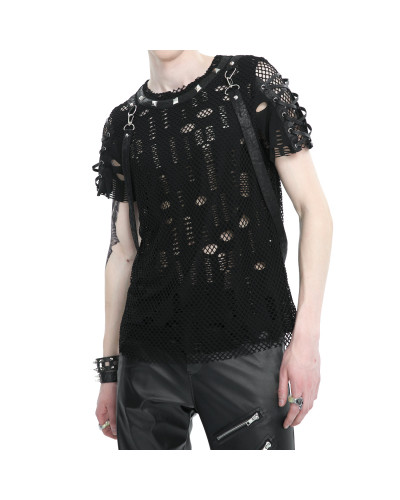 Camiseta Gótica con Rejilla y Tachuelas para Hombre